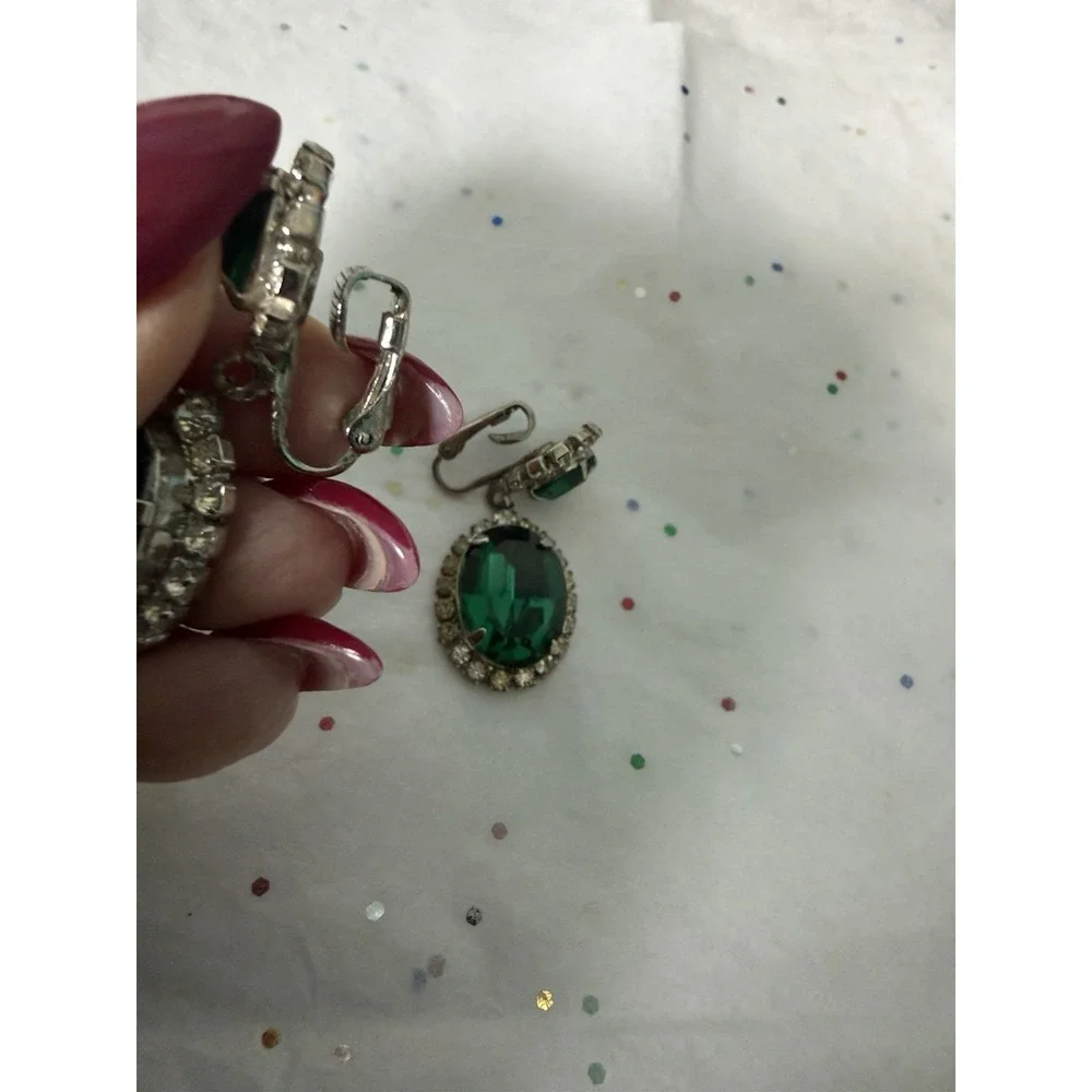 Kramer Emerald And Clear Rhinestone Earrings